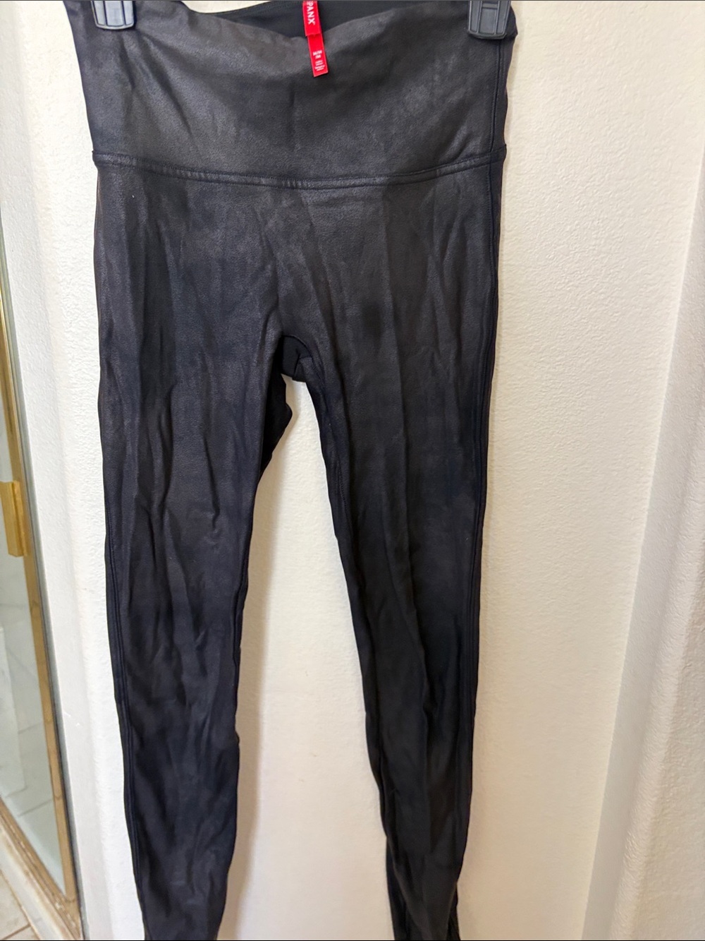 SPANX Black Faux Leather Leggings Like New Size M